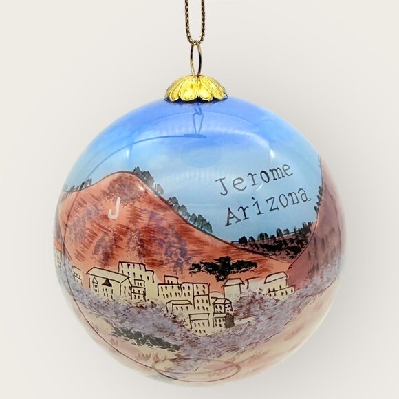 Hand Painted Jerome Arizona Landscape Glass Christmas Ornament - Picture 1 of 4